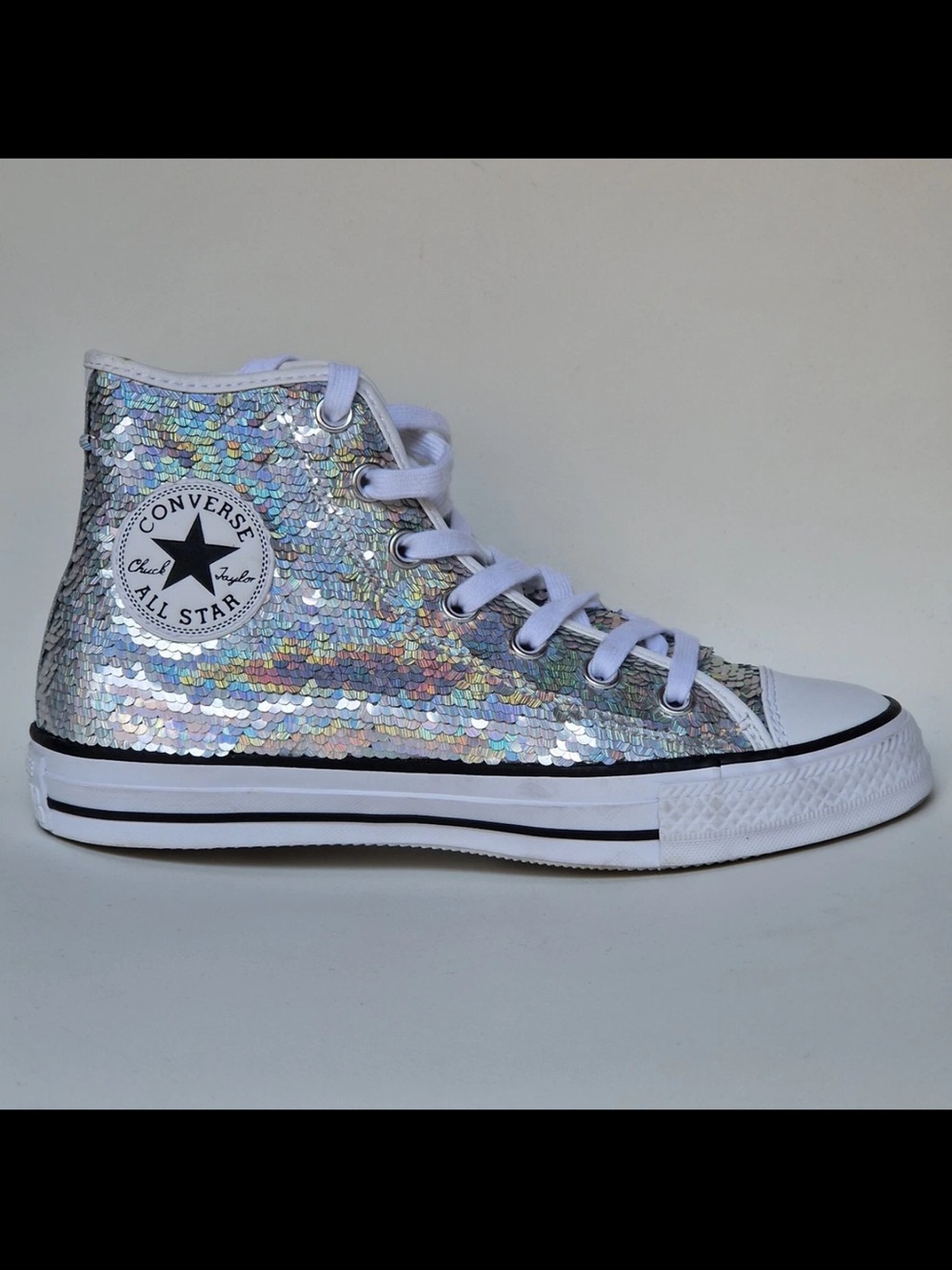 ALL STAR rare Converse Iridescent Sequin High Top Sneakers - Silver White